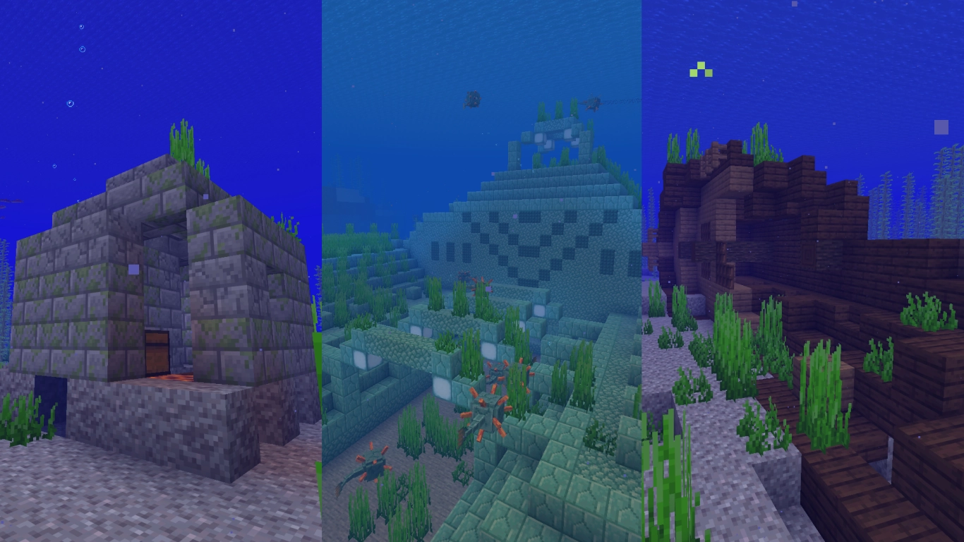 Estructuras oceánicas de Minecraft: pecios, ruinas oceánicas y monumentos oceánicos con botín valioso