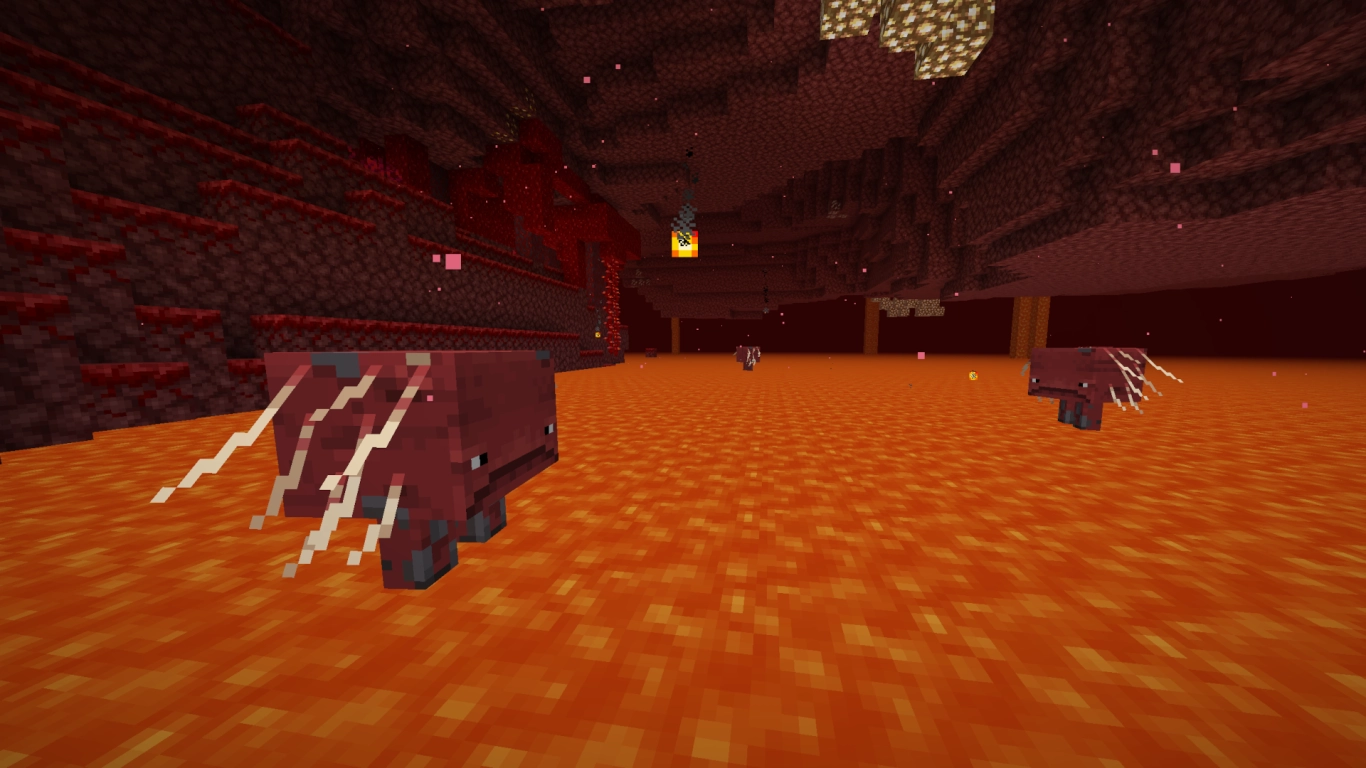 Minecraft strider walking over lava in the Nether