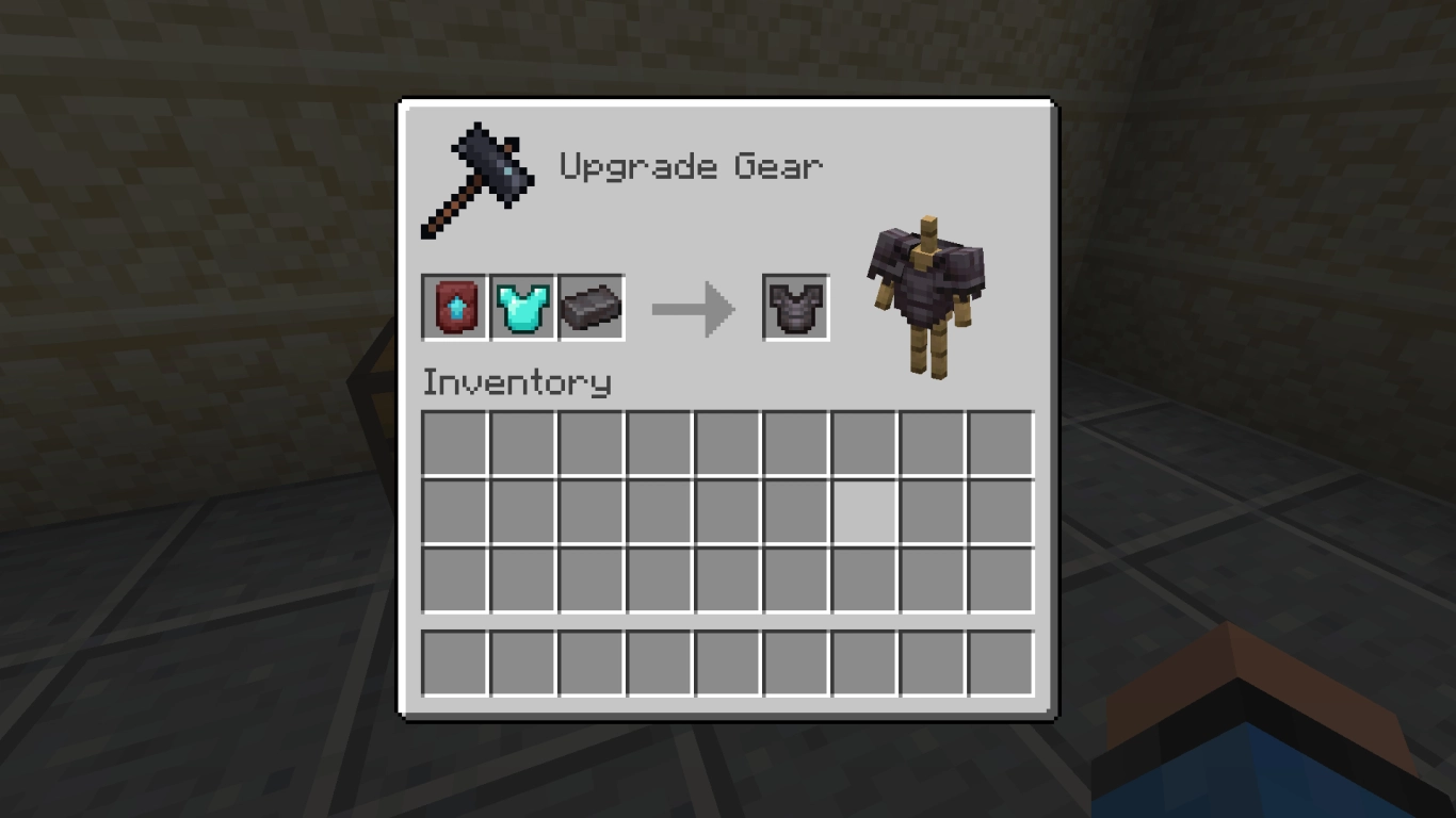 Minecraft Netherite Upgrade at the smithing table for diamond armor