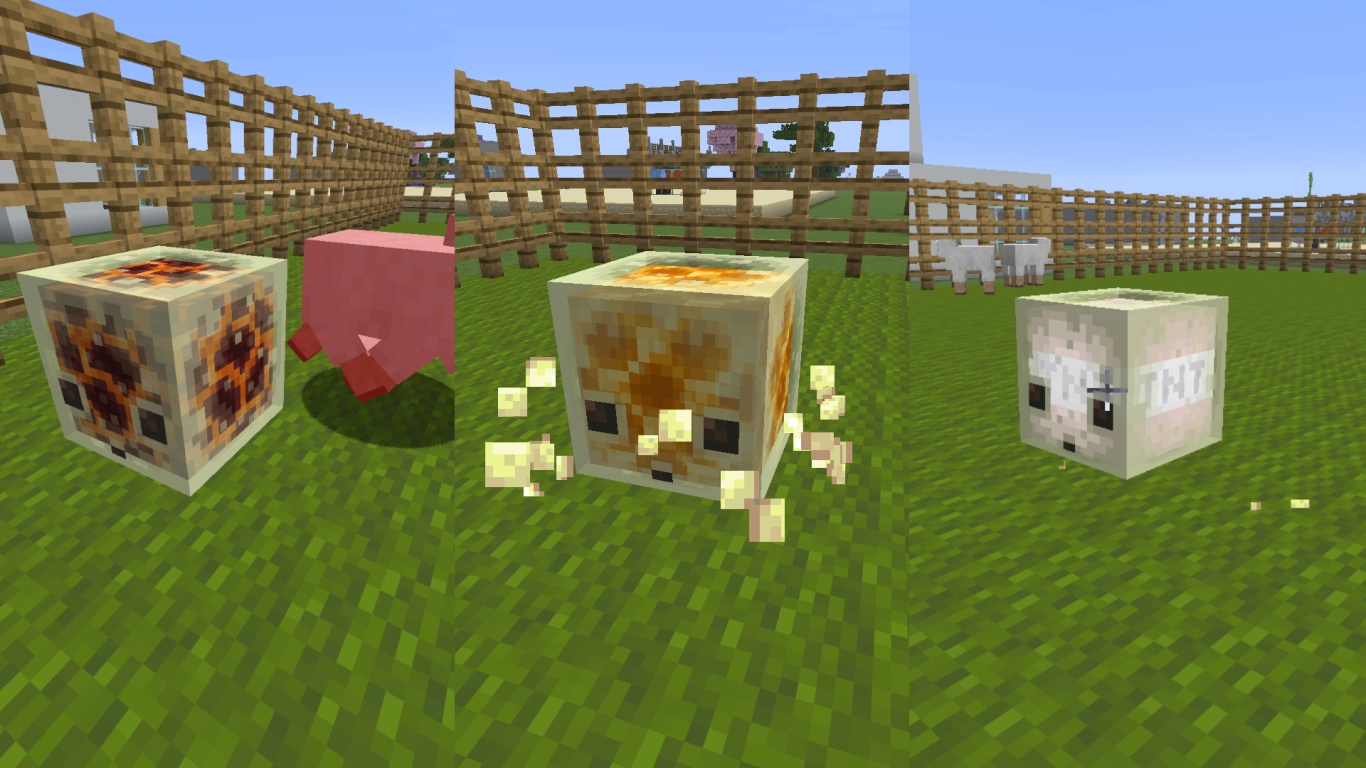 Special properties of the Sulfur Cube with stone, honey, soul sand, magma block, and TNT in Minecraft