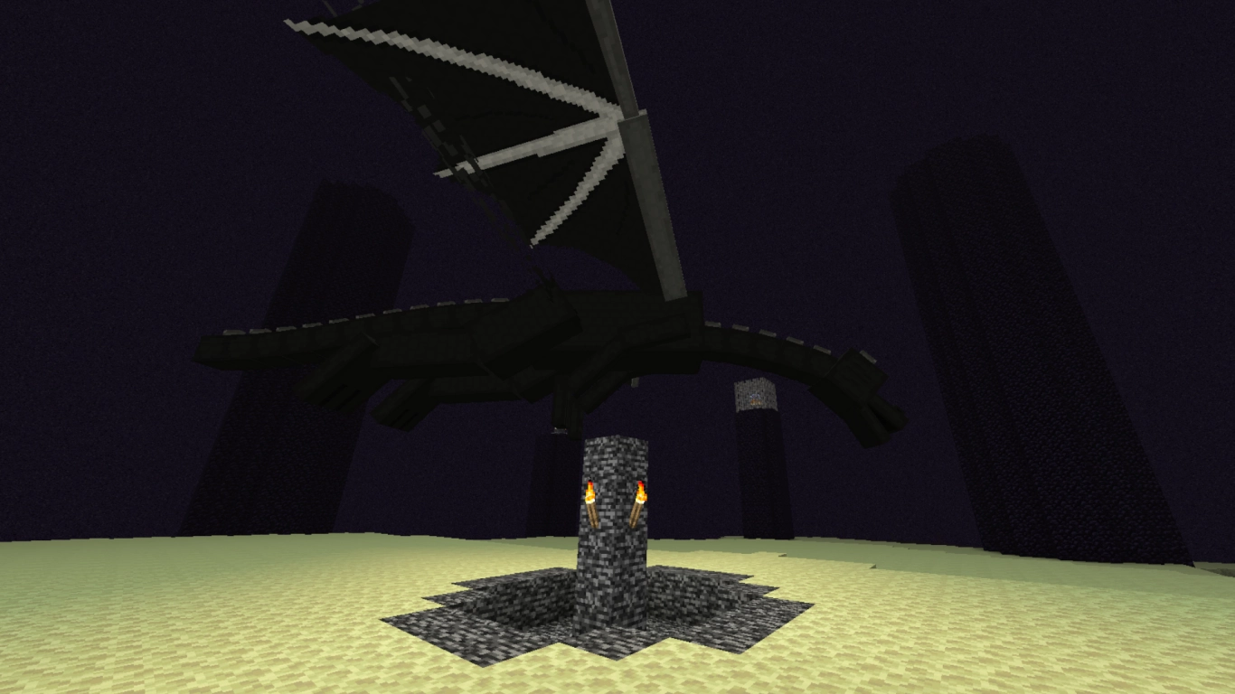 Minecraft Ender Dragon circling above the portal in the End