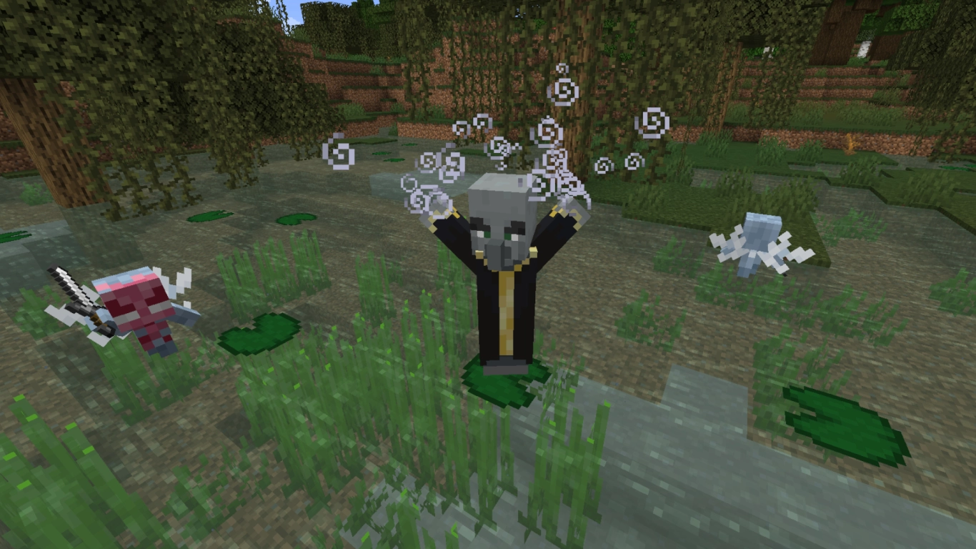 Minecraft Evoker summoning Vexes during a village raid
