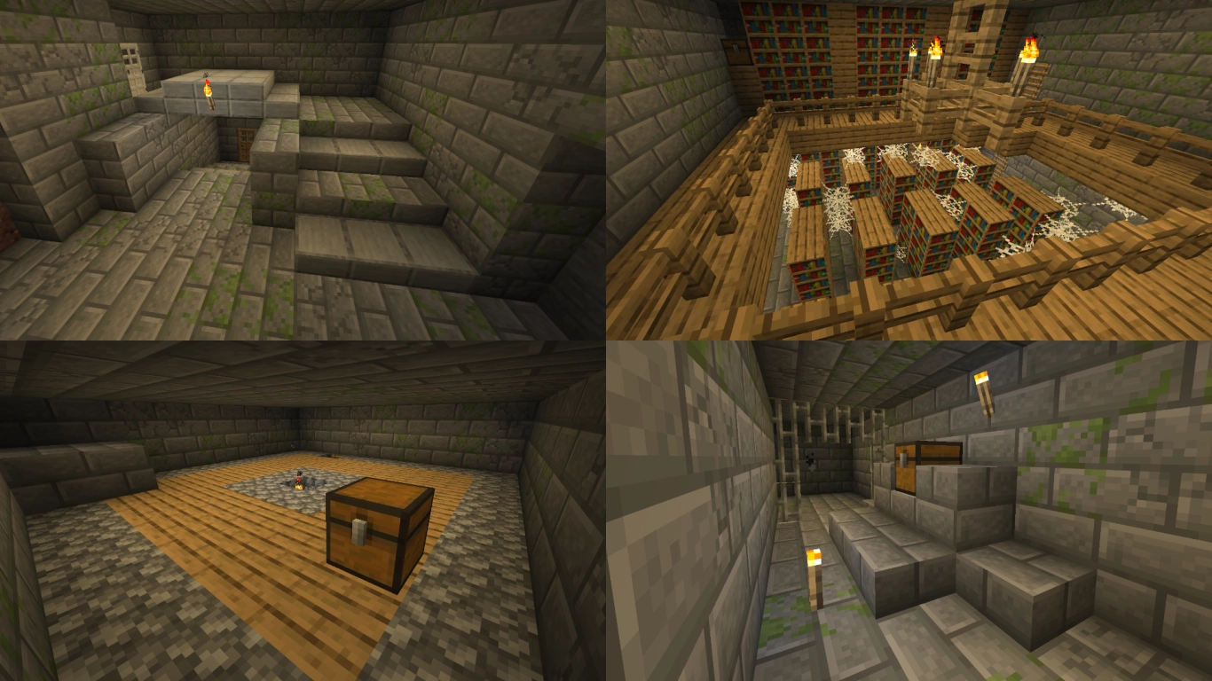 Spiral staircase and corridors inside a Minecraft Stronghold