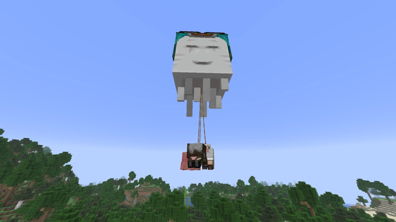 Happy ghast as flying transport for Minecraft animals