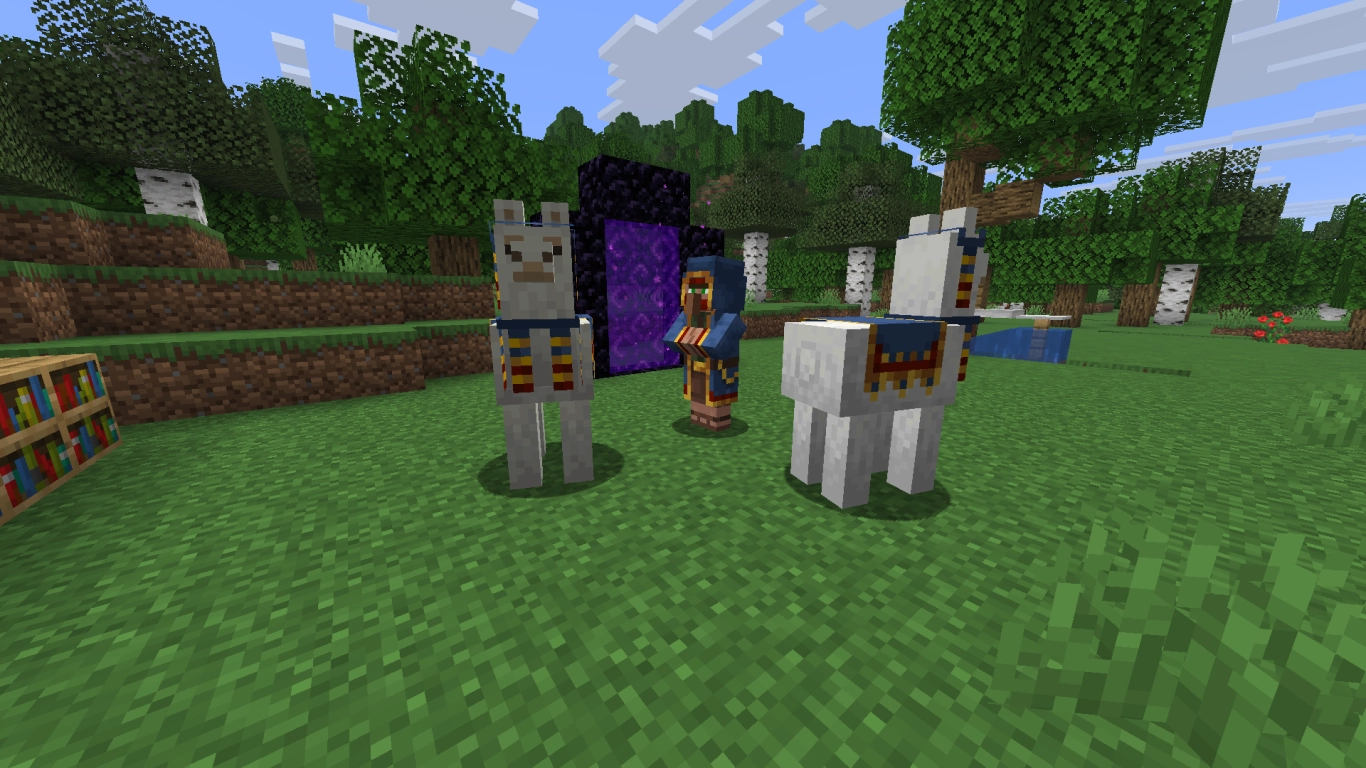 Minecraft Wandering Trader with llamas: random offers for emeralds