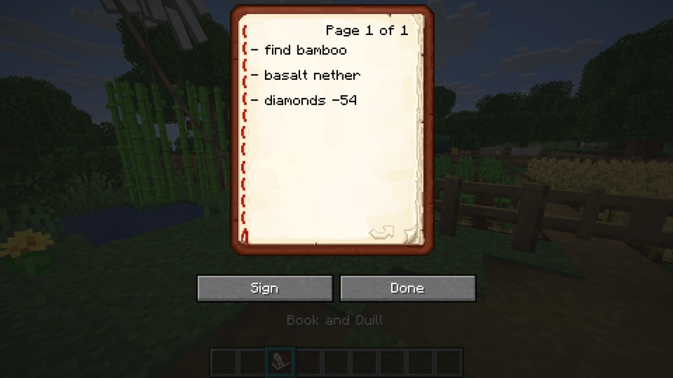 Minecraft Book and Quill as an in-game notebook