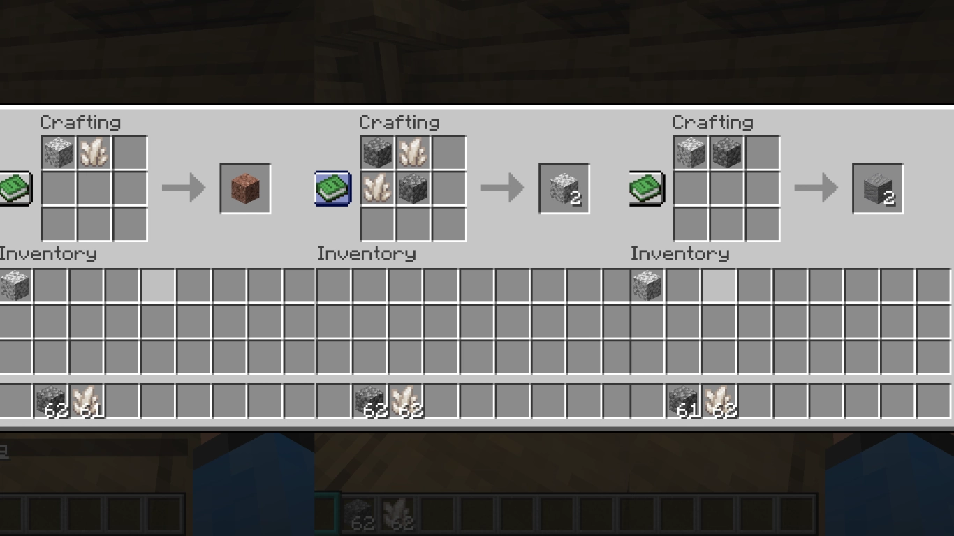 Stone recipes in Minecraft: Craft andesite, diorite, and granite with cobblestone and quartz