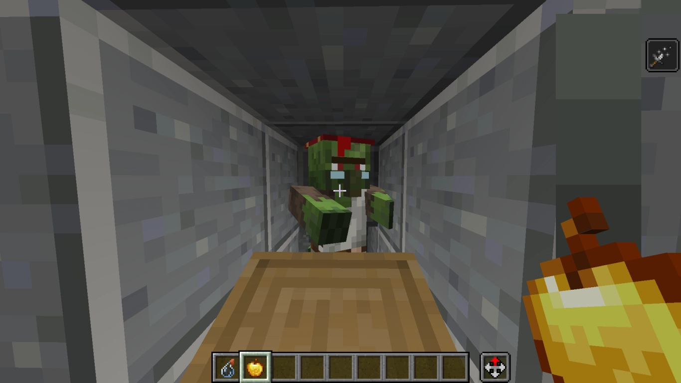 Secured zombie in the tunnel of the Minecraft curing station