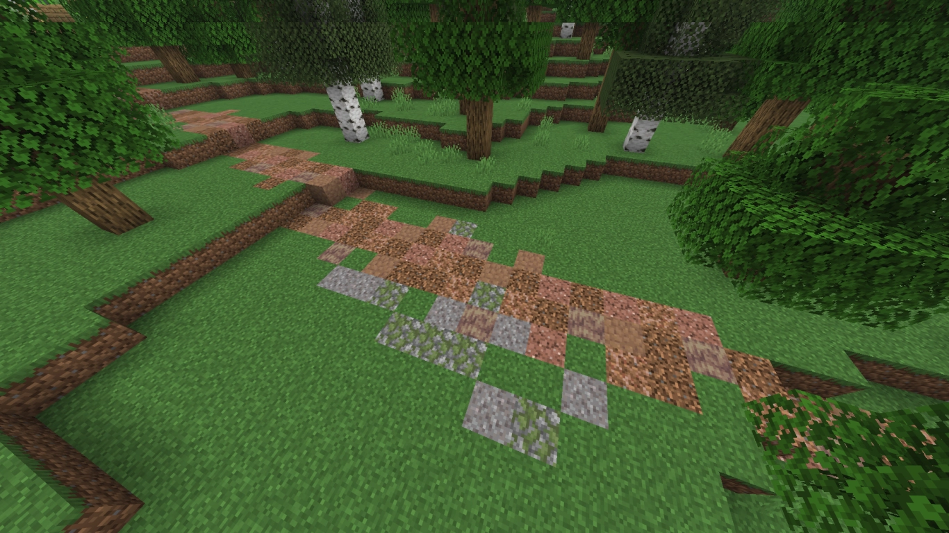 Detailing a Minecraft path by mixing different textures and blocks