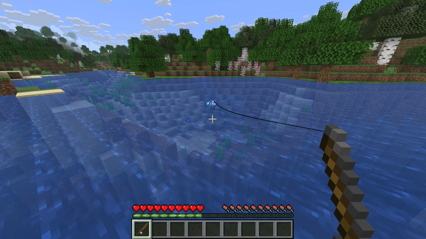 Fishing for XP in Minecraft Peaceful mode