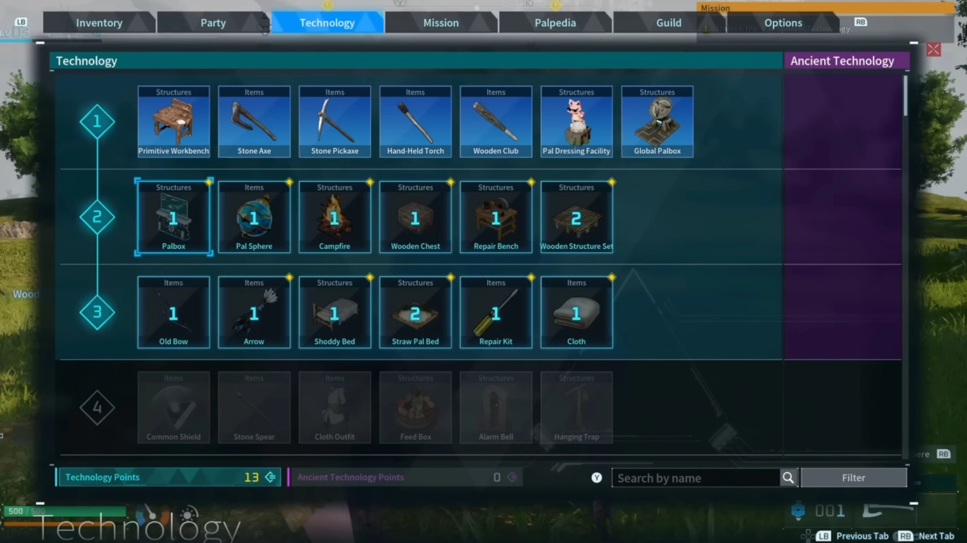 Distribute Technology Points and unlock blueprints in Palworld