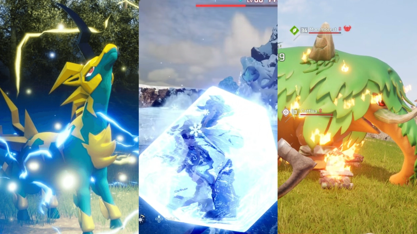Palworld Burn effect: Pal engulfed in flames during combat