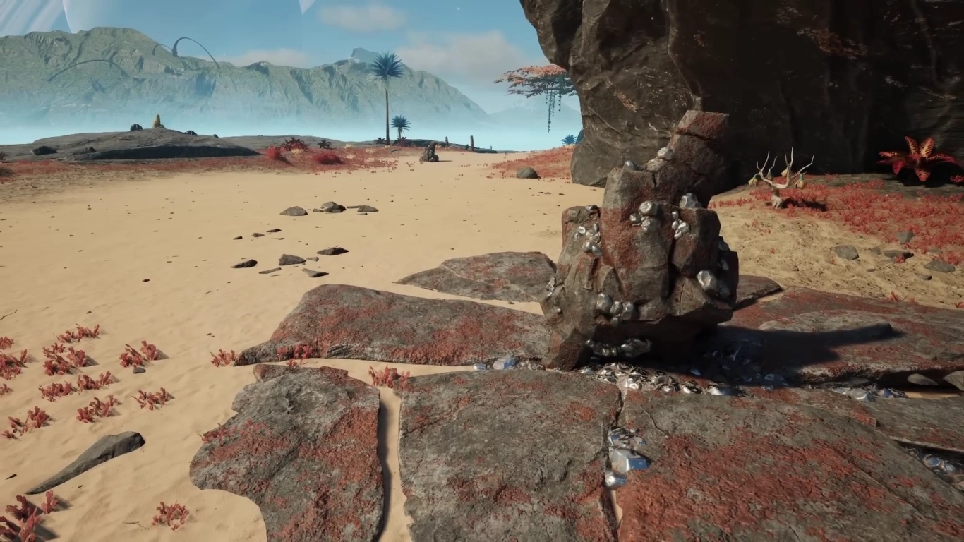 Scan for and mine iron ore in Satisfactory for HUB Upgrade 1