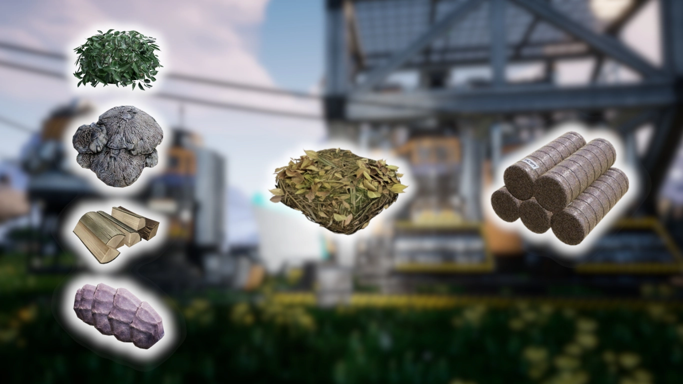 Biomasa y recursos naturales en la fase inicial de Satisfactory