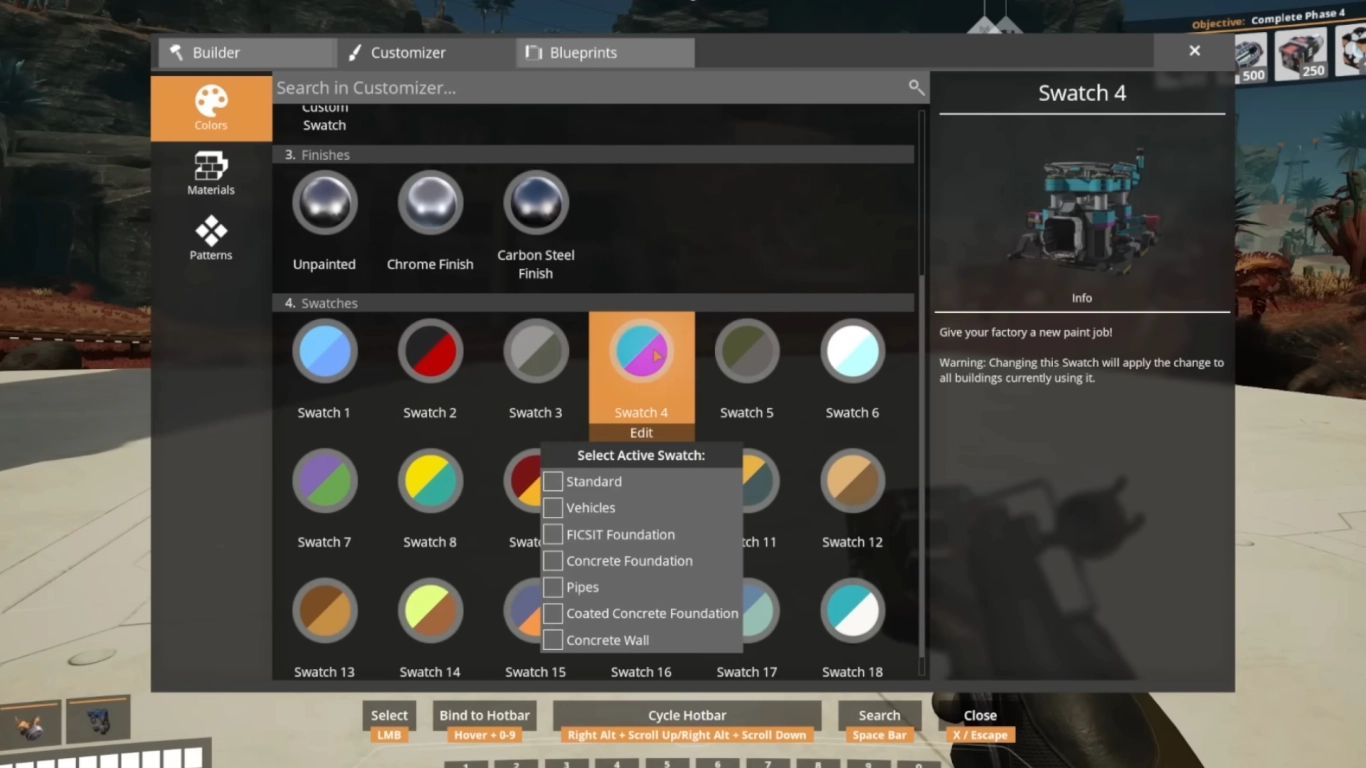 Set colors for foundations and walls in Satisfactory