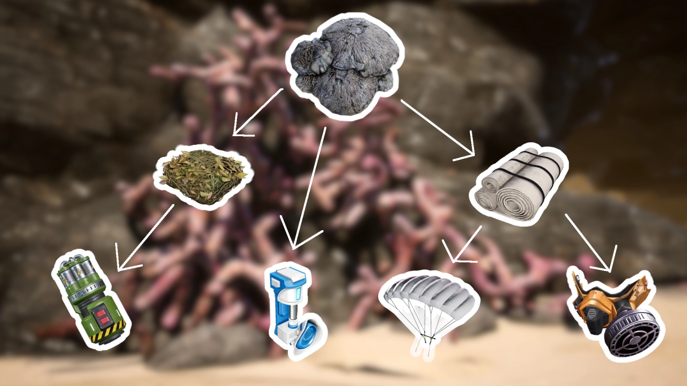 Satisfactory – Investigación de micelio en el MAM: fabricar tela, usar paracaídas y máscara de gas