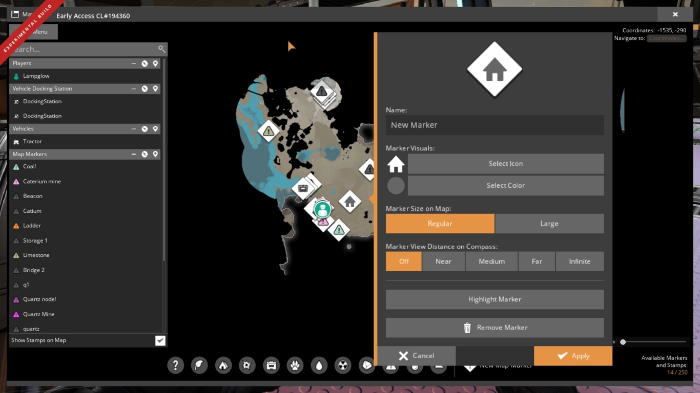 Place markers on the Satisfactory map for resources and your base