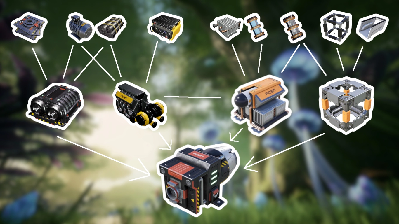 Thermal Propulsion Rocket manufacturing in Satisfactory with Turbo Motors and Cooling Systems