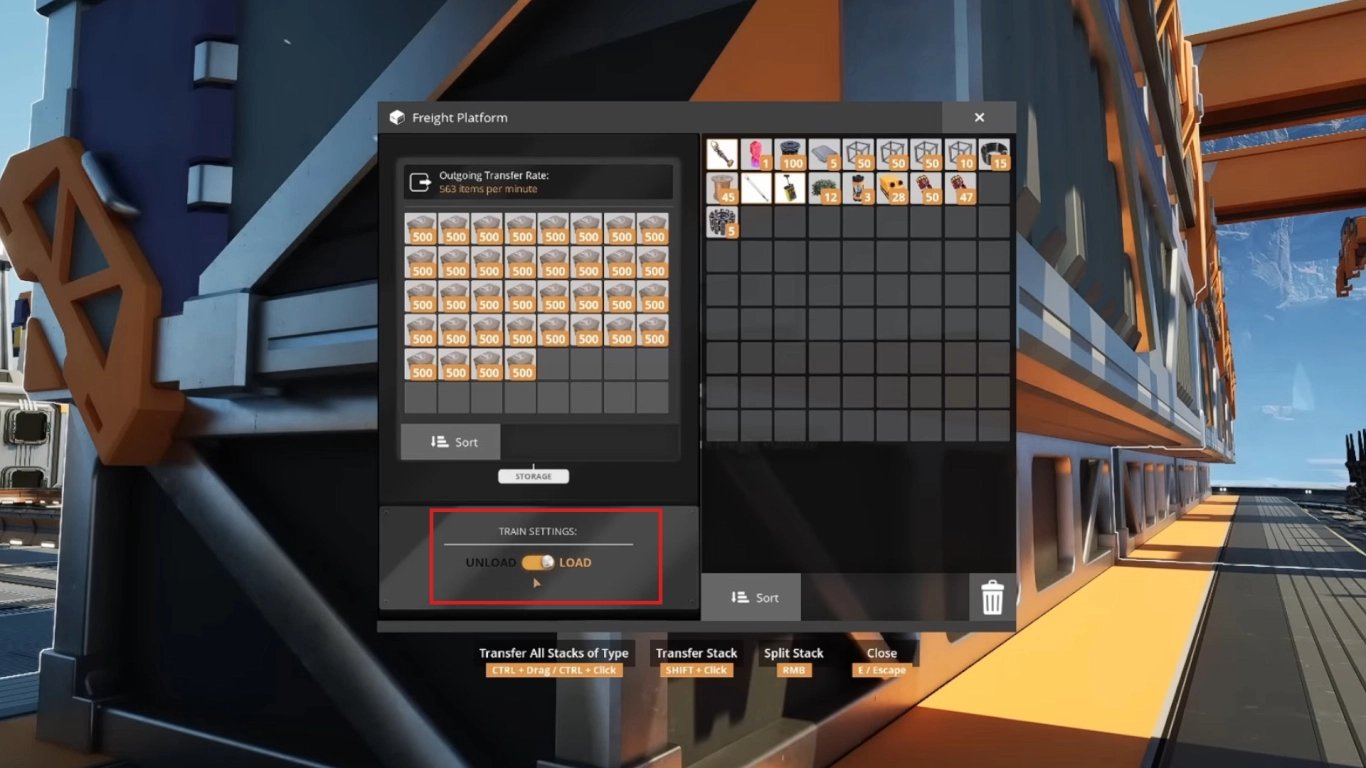 Freight Platform settings: loading and unloading in Satisfactory