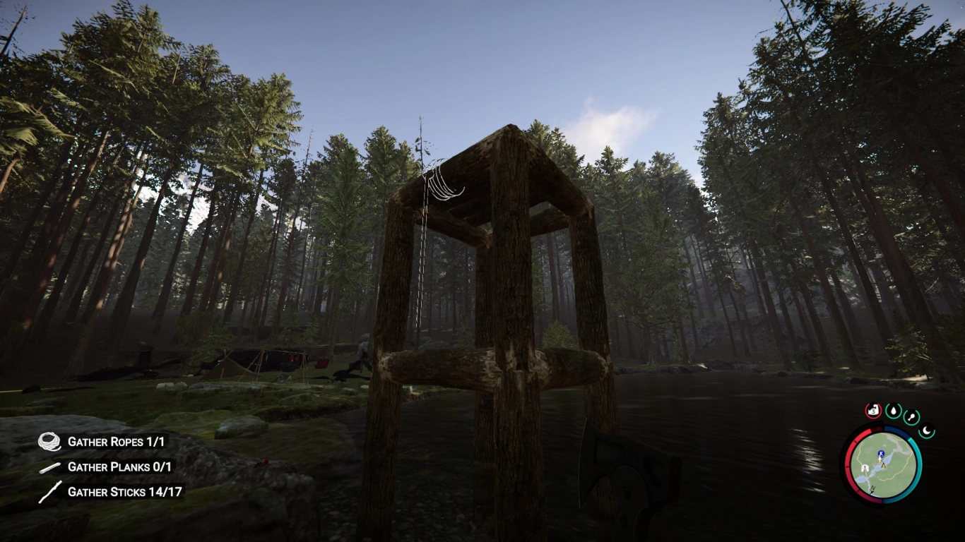 Casa en el árbol y plataforma elevada para un núcleo seguro de la base en Sons of the Forest