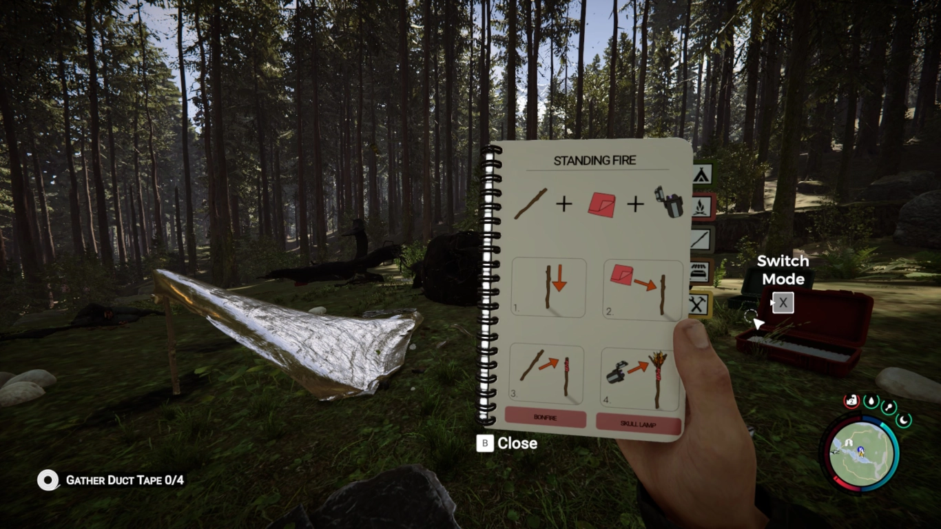 Freeform building with the guide book in Sons of the Forest