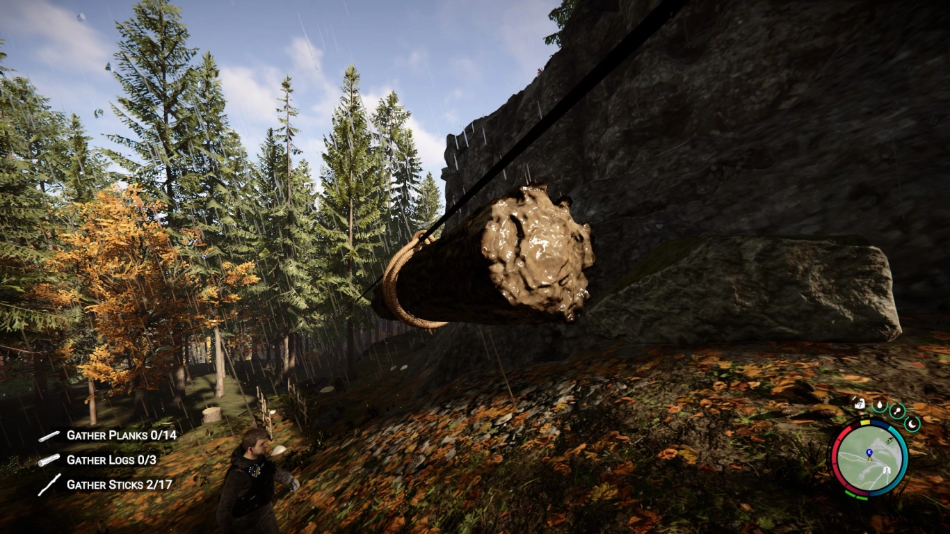 Sons of the Forest: transporte con tirolina y logística de troncos