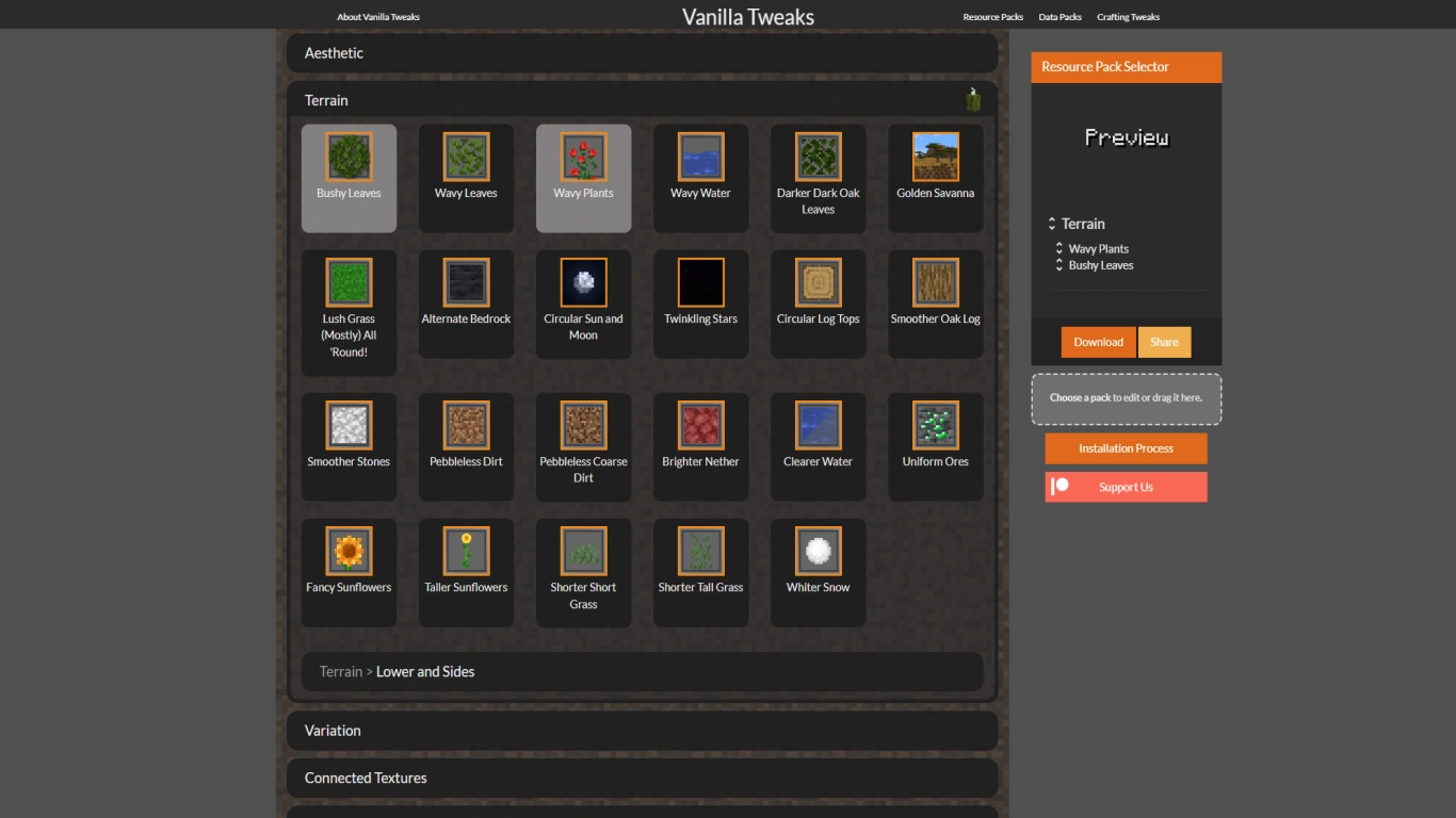 Vanilla Tweaks resource pack for custom Minecraft design