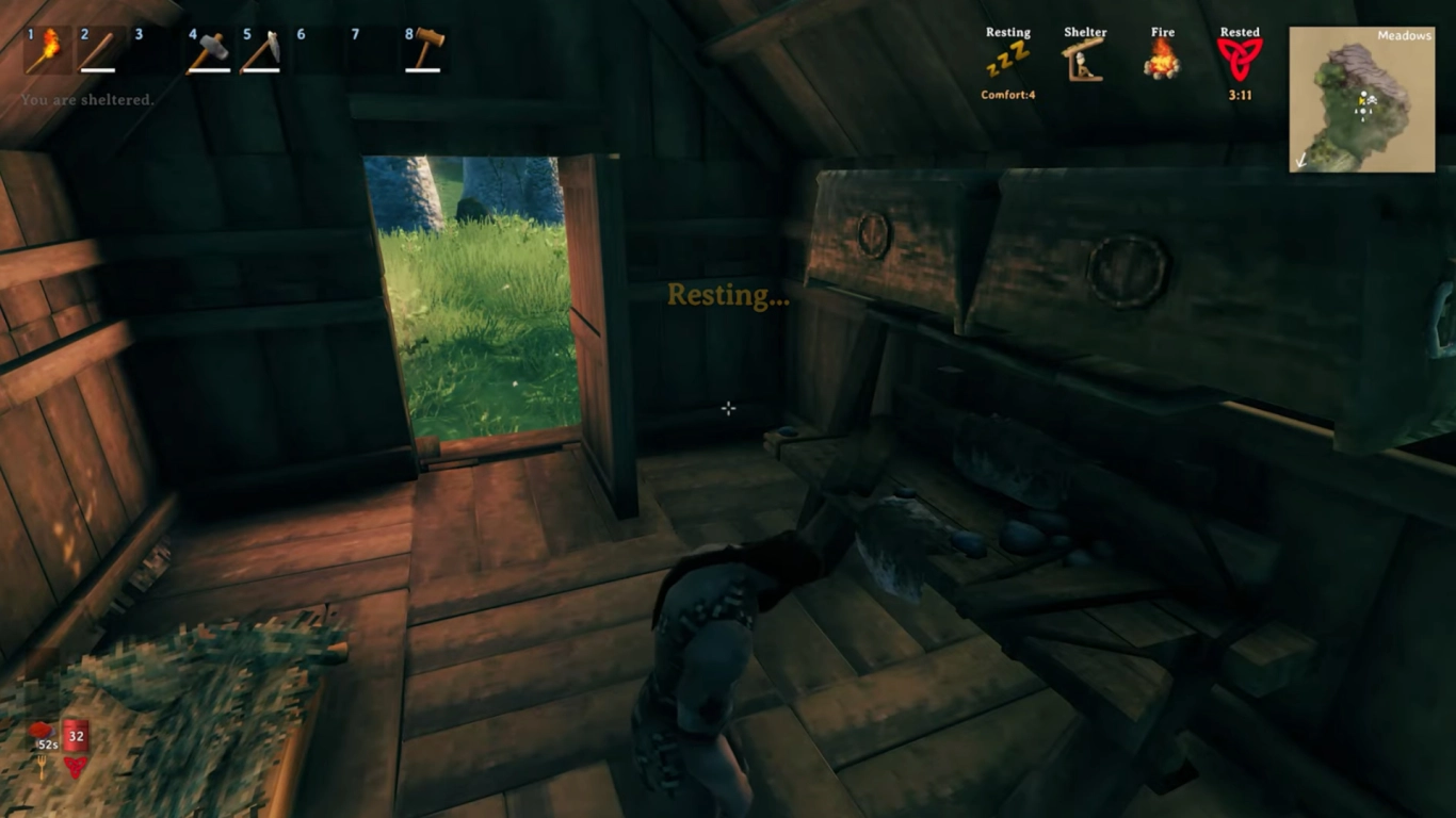 HUD y minimapa de Valheim explicados con salud, resistencia y estados