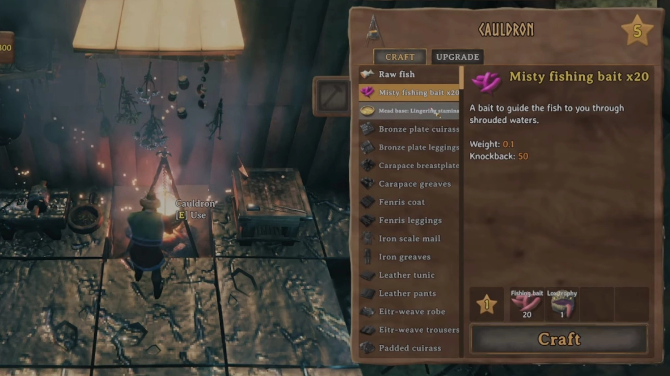 Craft Valheim bait from trophies at the Food Preparation Table