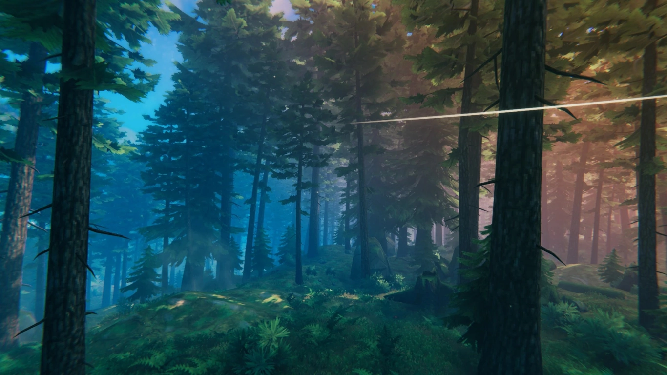 Valheim Black Forest with pines, Greydwarfs, and skeletons mining copper