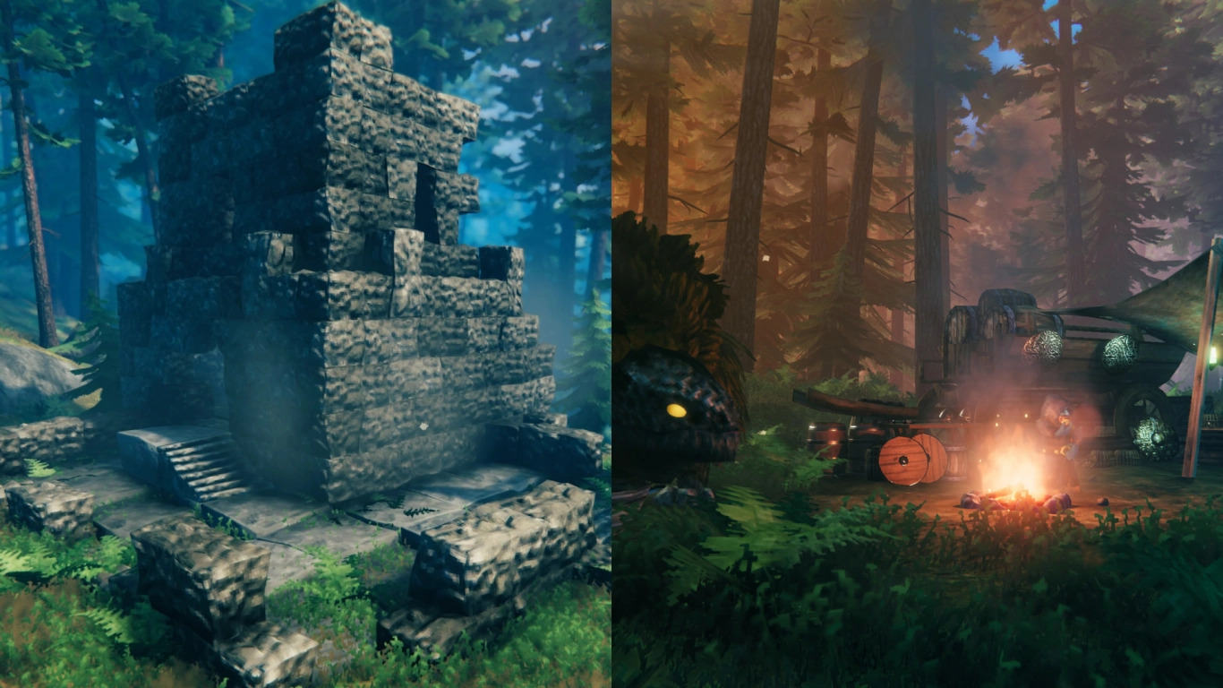 Valheim trader Haldor in the Black Forest with pet Halstein and bag icon on the map