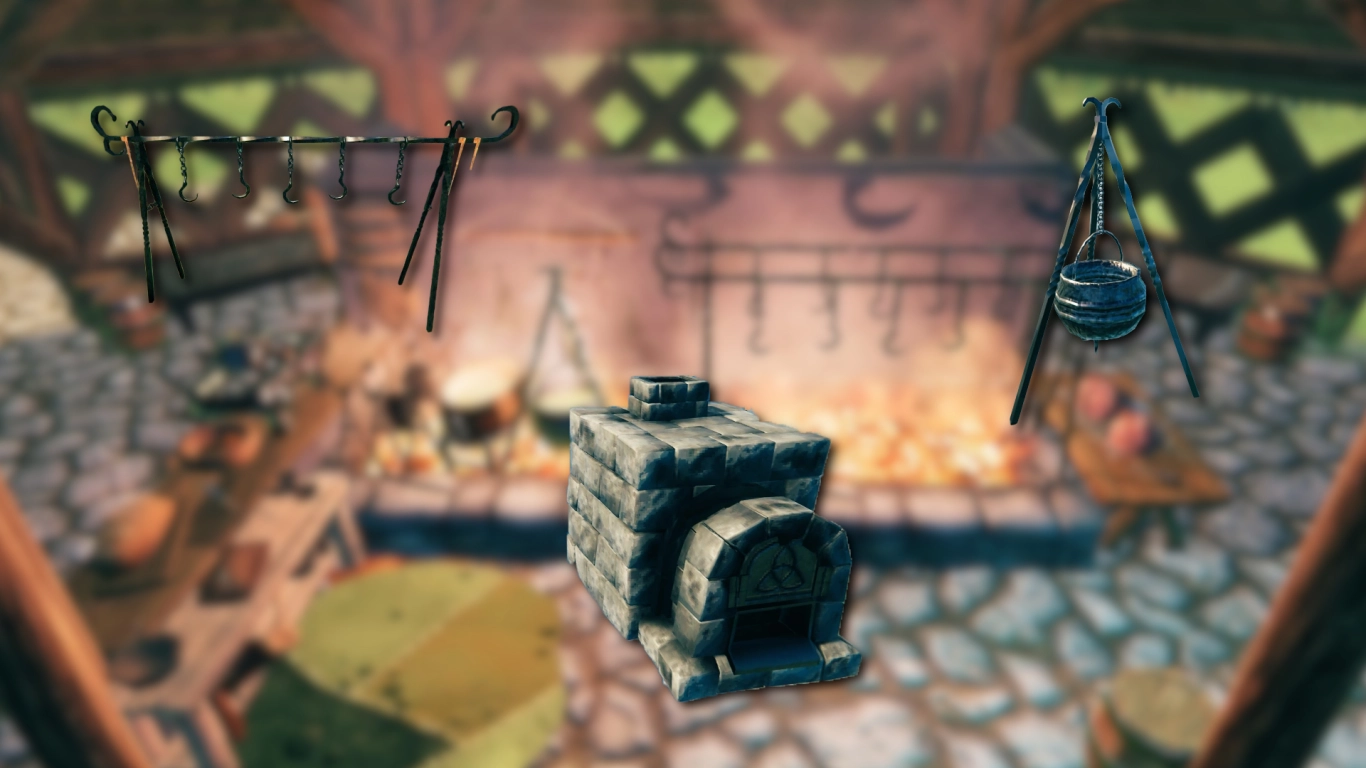 Valheim cooking station cauldron iron cooking station and stone oven for preparing recipes