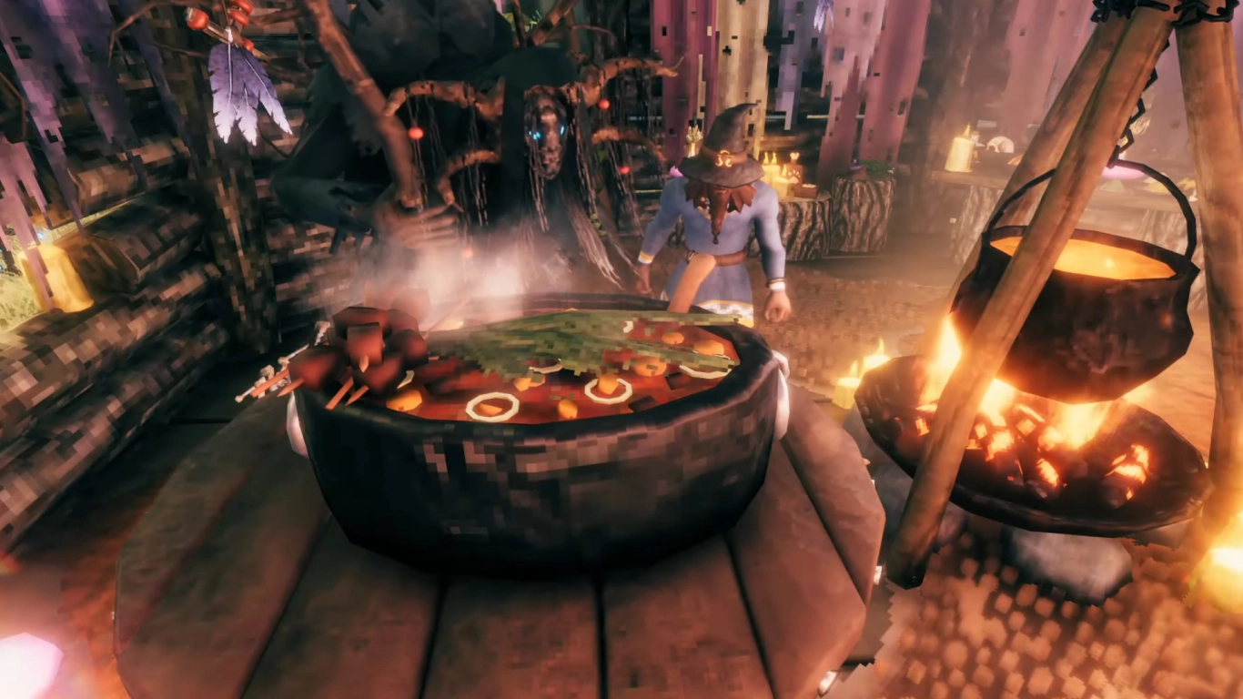 Valheim cauldron and fermenter plus preparation table for feasts