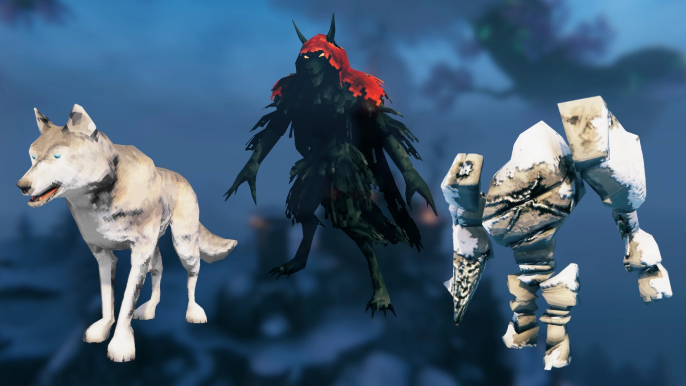 Valheim Mountain creatures: wolves, drakes, cultists