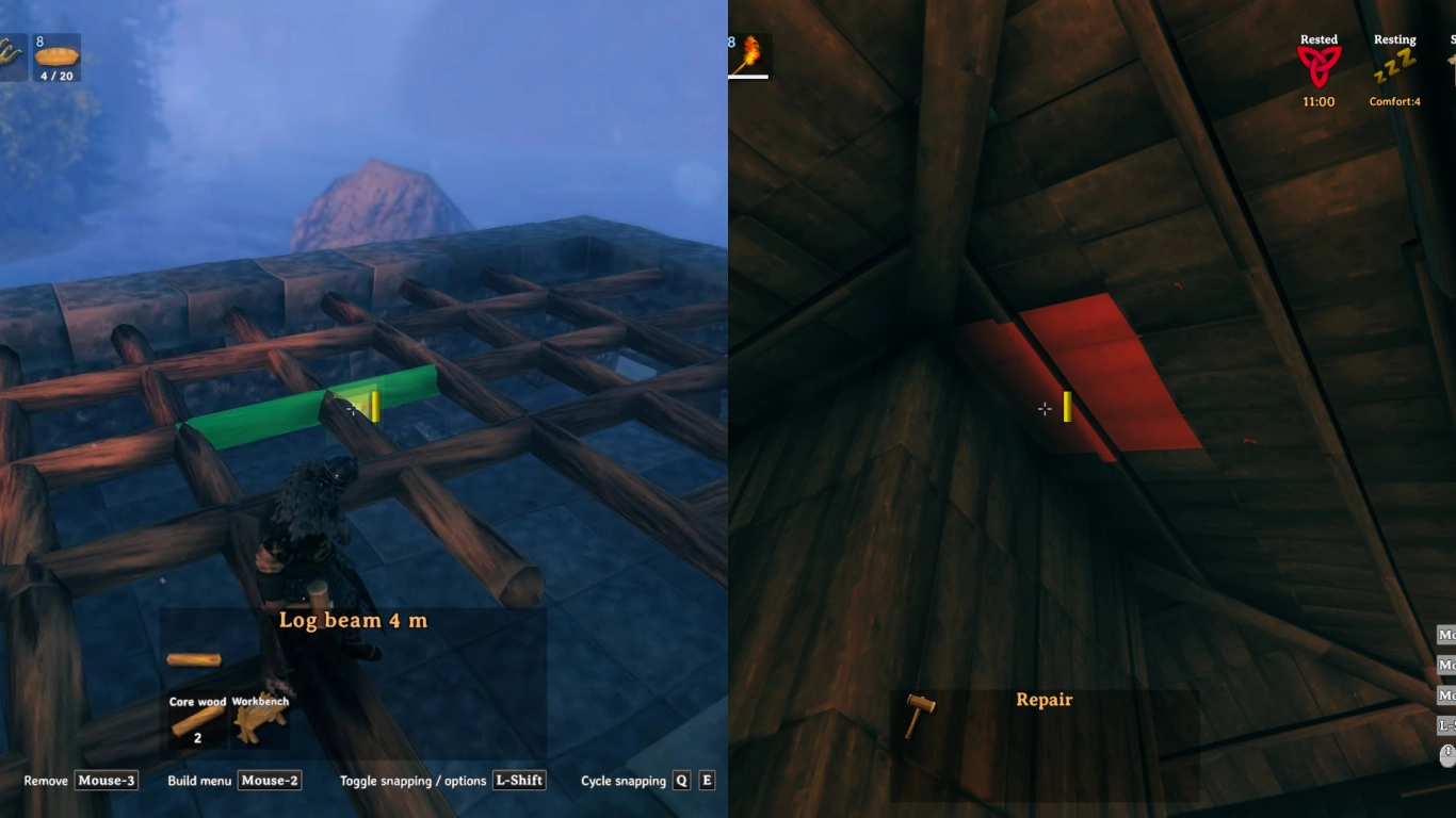 Valheim stability and structural integrity with pillars, beams, and foundation