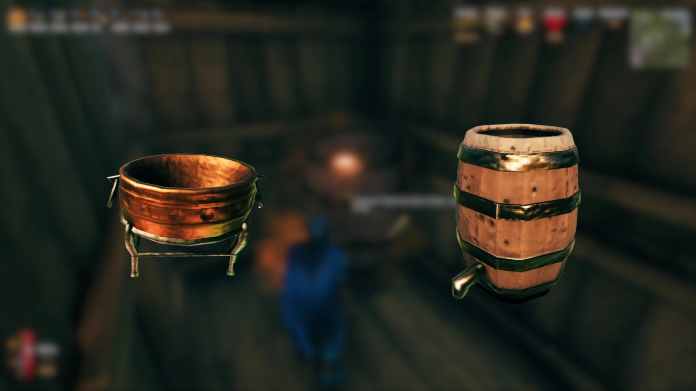 Valheim Cauldron and Fermenter in a Viking base