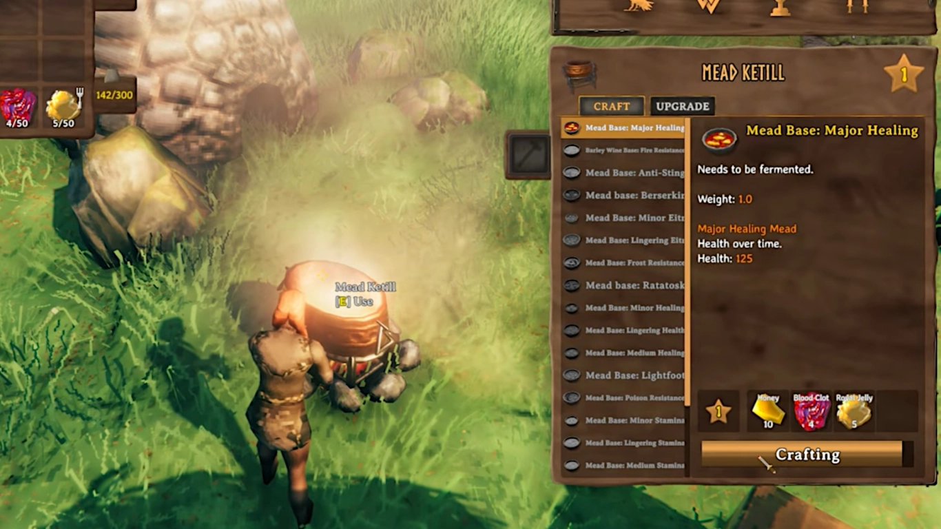 Crafting and mixing mead bases in the Valheim Cauldron