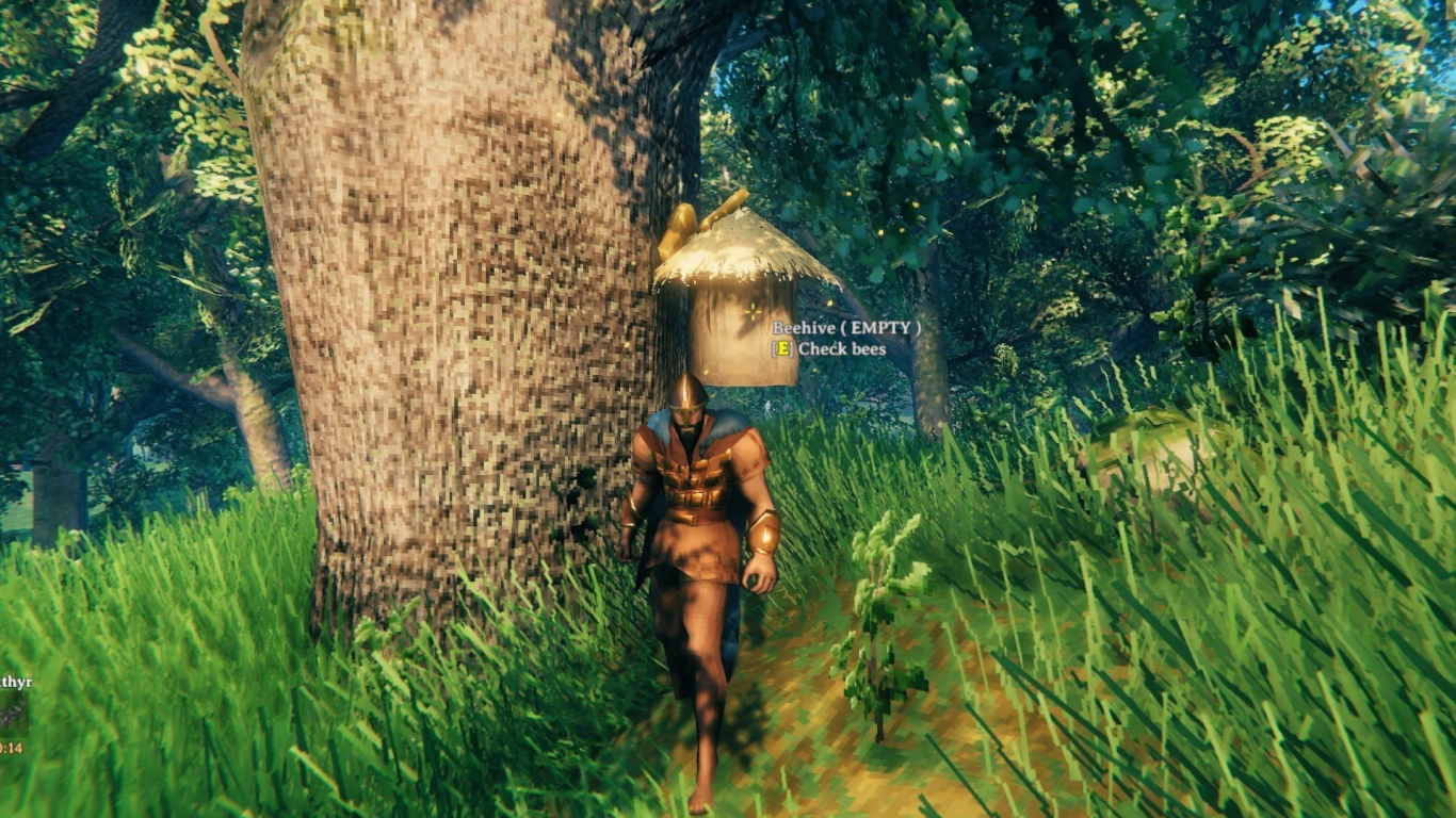 Collecting honey from beehives in Valheim