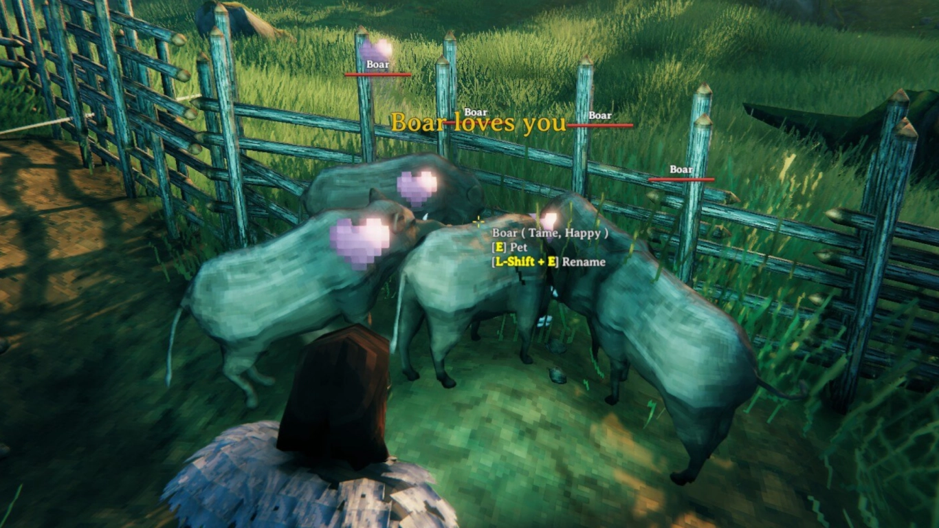 Breeding animals in Valheim with pink hearts for mating
