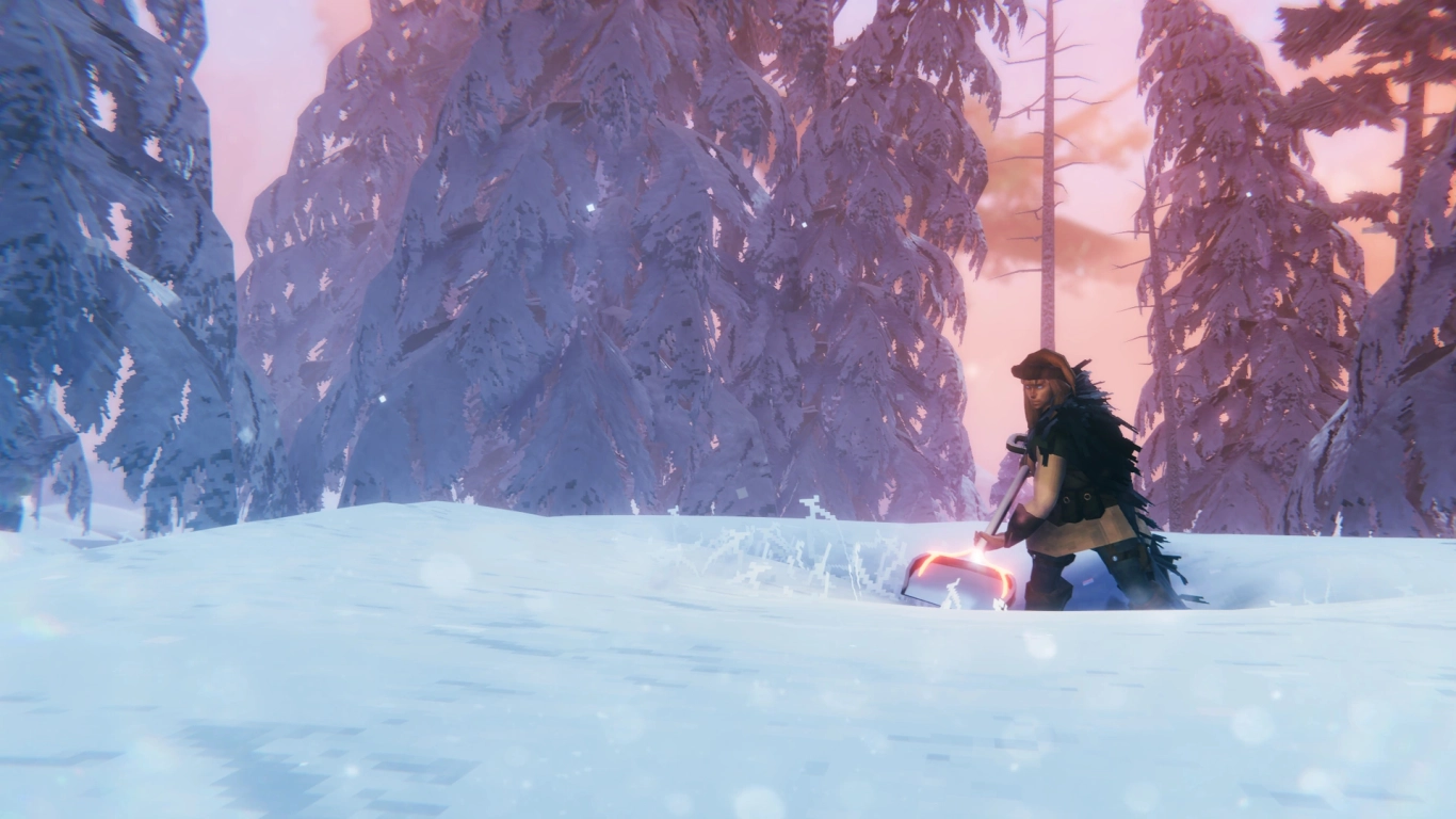 Valheim Deep North biome with ice and snow